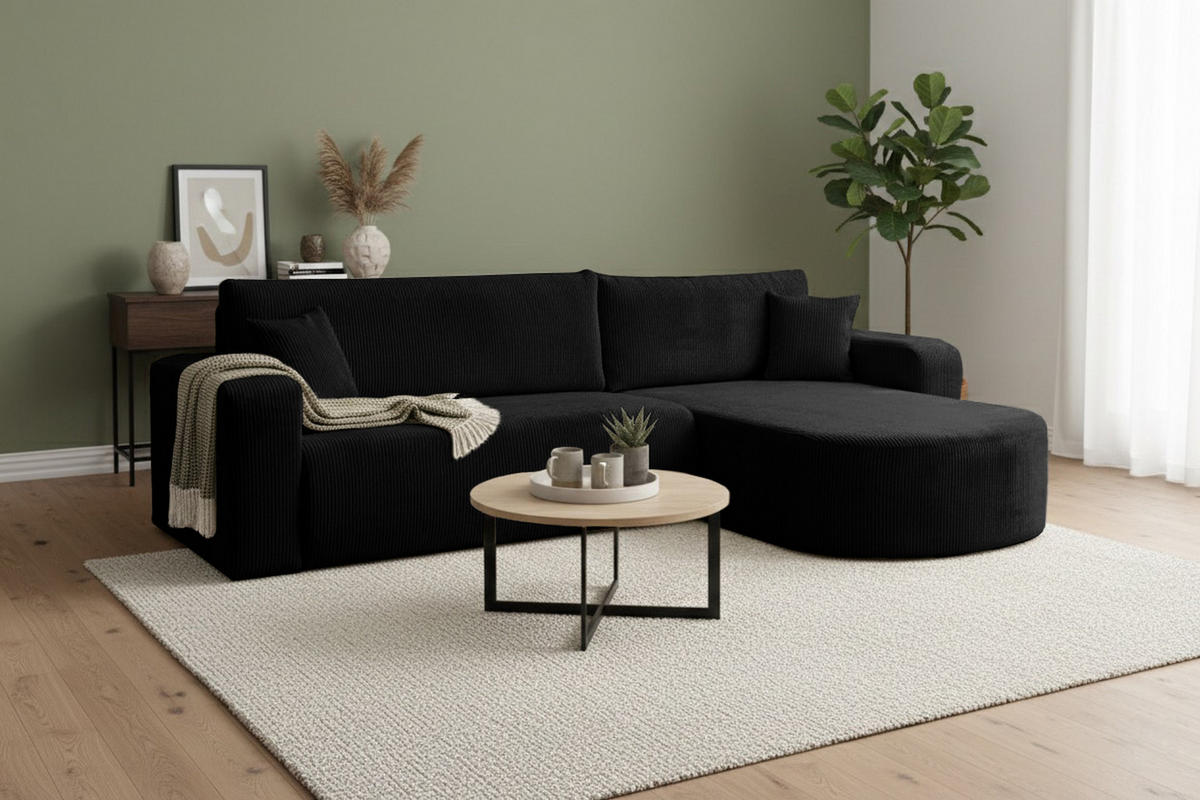 ECKSOFA mit Schlaffunktion Tokio, Schwraz Cordstoff - Schwarz, Textil (275/170cm)