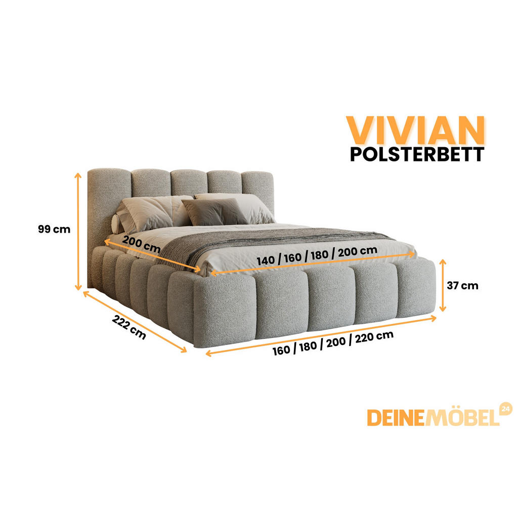 Thumbnail - Deine Möbel 24 Polsterbett, Hellgrau, Holzwerkstoff, Holz, Textil, 180x200 cm, Schlafzimmer, Betten, Polsterbetten