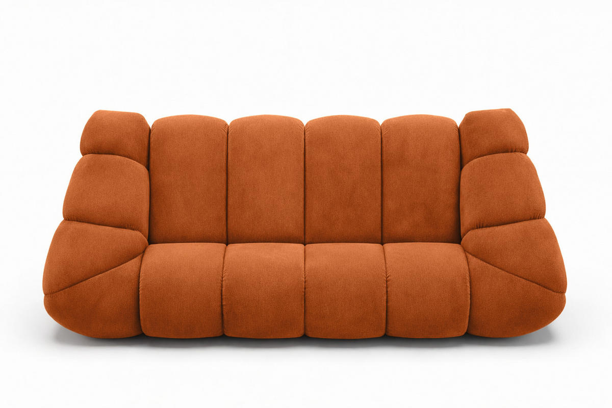 SOFA 3-Sitzer modular, Veloursstoff Bluvel, Zimtfarbe, CROISSANT - Orange, Holz (240/72/115cm) - Kaiser Möbel