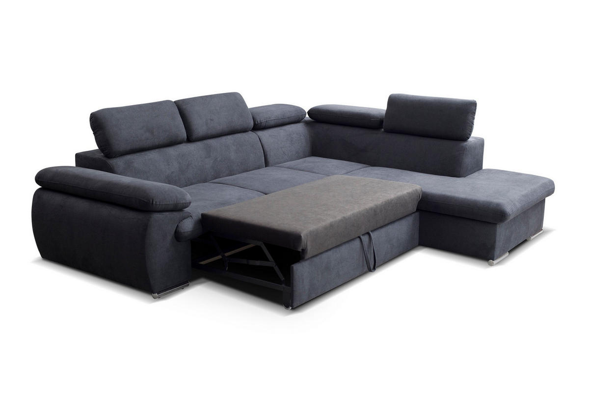 ECKSOFA SACRO Braun Plüsch-Stoff mit Schlaffunktion - Braun, Holz (271/221cm) - MASSENO