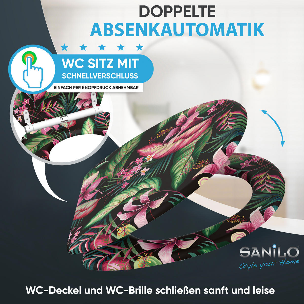 WC-SITZ mit Absenkautomatik & Top Fix Bali - Multicolor, Holzwerkstoff (37.7/5.5/48cm) - Sanilo