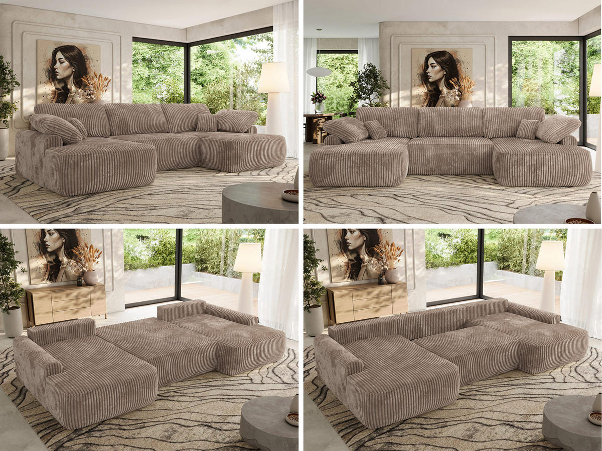 WOHNLANDSCHAFT CUBO U Braun Cord - Schwarz/Braun, Kunststoff/Textil (370/100/187cm) - MKS