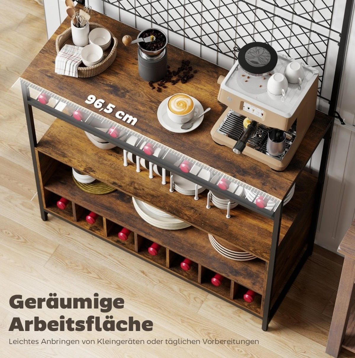 BUFFET 96,5/38/168 cm braun aus Holzwerkstoff mit Weinablage - Braun, Holz (96.5/165/38cm) - OKWISH