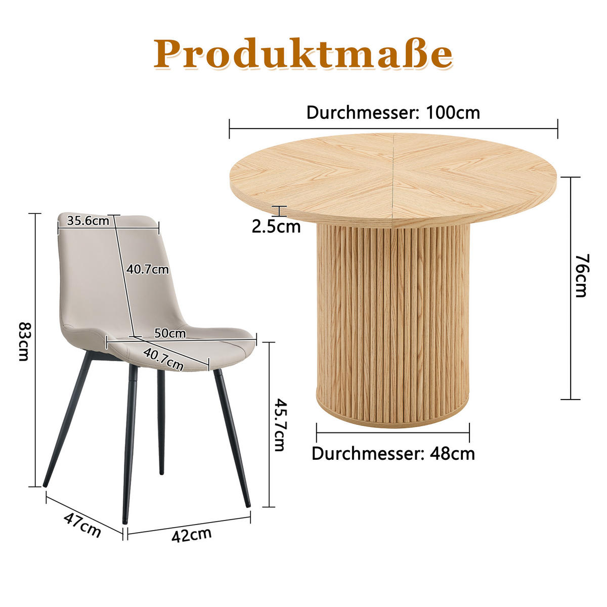 ESSGRUPPE DE-39388 5-teilig, mit 4 PU-Stühlen Hellgrau - Grau, Holzwerkstoff (100/76/100cm) - ComfortXL