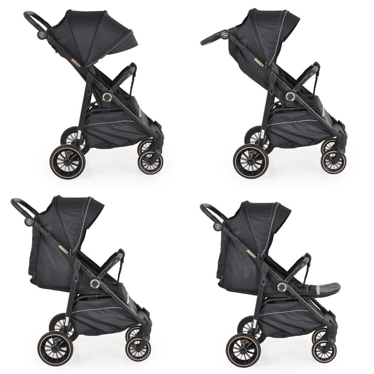BUGGY Sommer schwarz Kinderbuggy, Sonnendach, EVA-Räder, verstellbar - Schwarz, Metall (95/58/110cm) - Moni