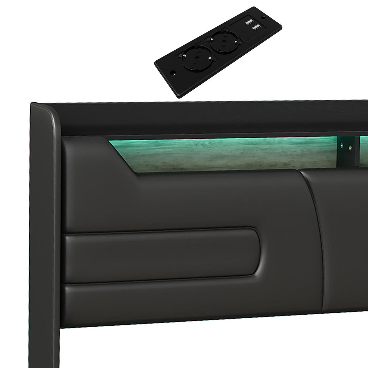 POLSTERBETT Schwebe-Optik 140/200 cm mit Bettkasten Dual-LED Kunstleder Schwarz - Schwarz, Textil (140/200cm) - Creahappy