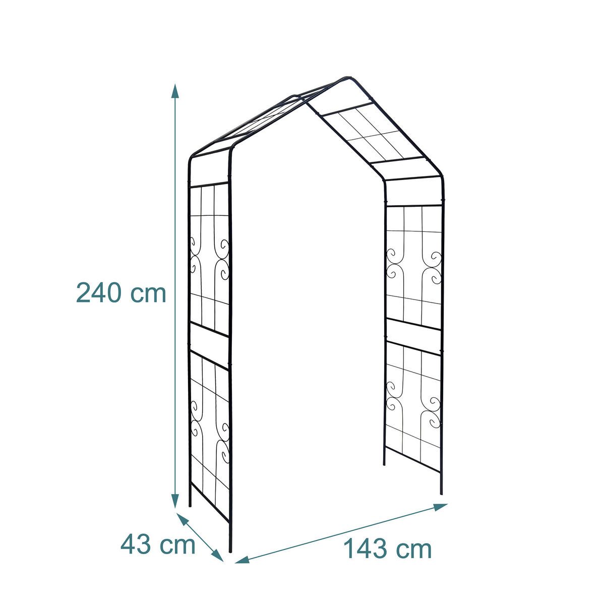 OBLÚK ruží - čierna, kov (143/240/43cm) - Relaxdays