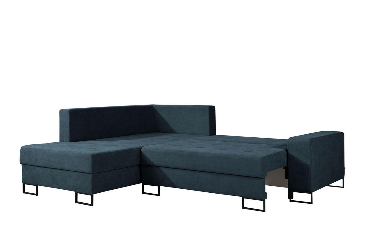 ECKSOFA mit Schlaffunktion Links Dunkelblau Chenille - 245x200 cm - Trevi - Schwarz/Dunkelblau, Holz/Holzwerkstoff (245/200cm) - Ravio