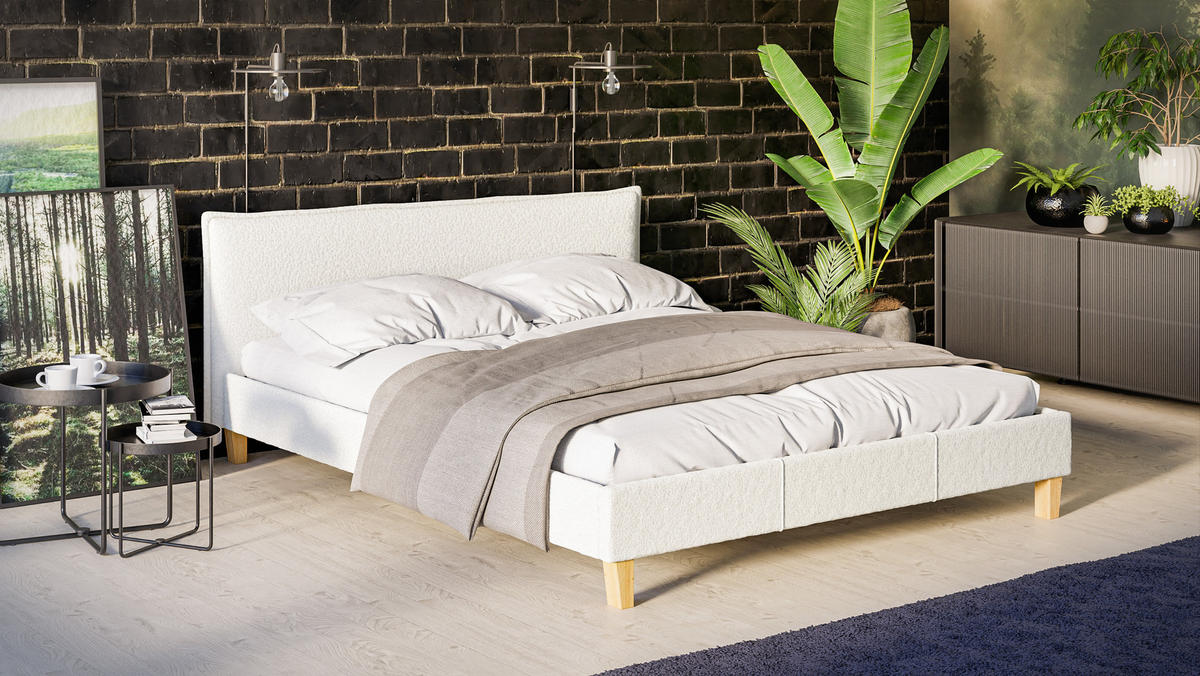 POLSTERBETT Arles 160/200 cm Boucle Stoff - Hellbraun/Weiß, Holz/Textil (160/200cm) - S-Style Möbel