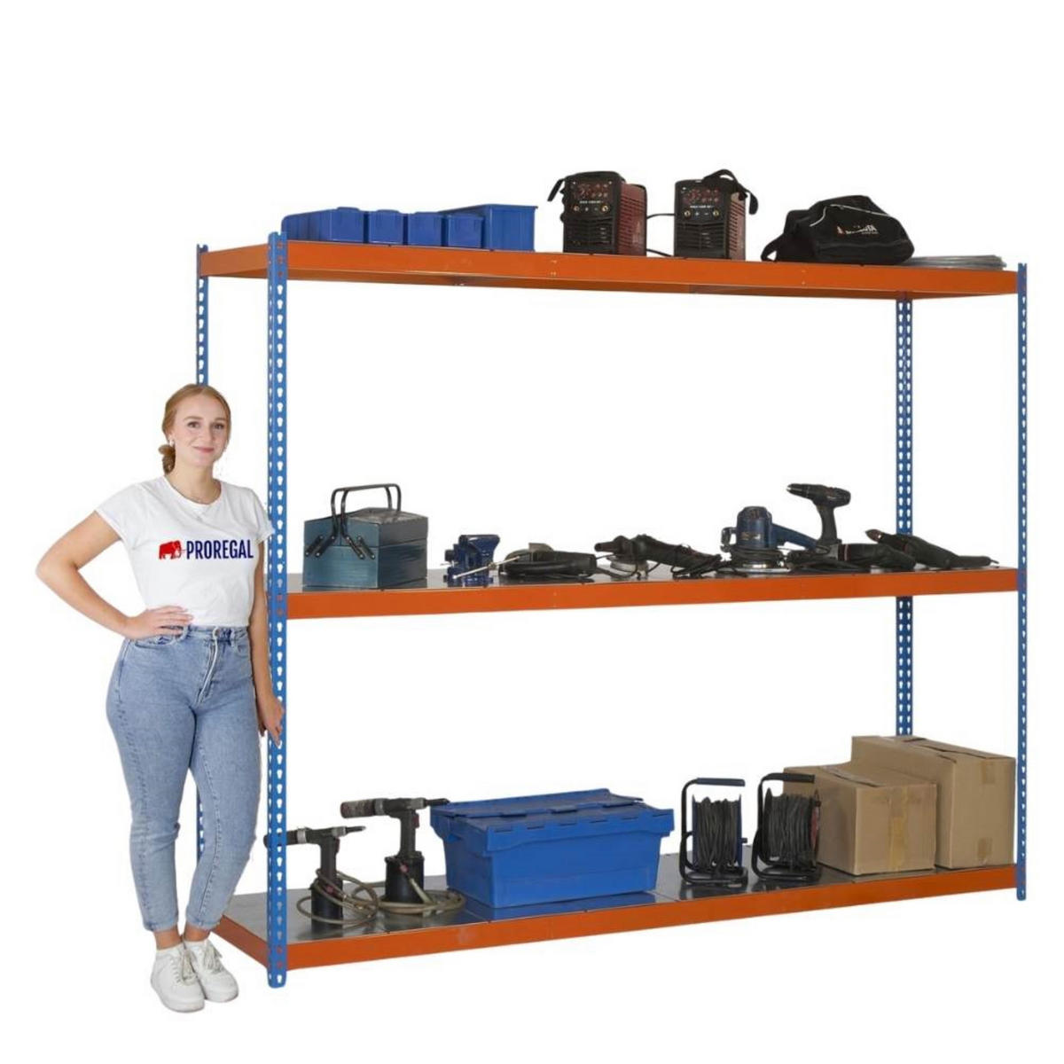 SCHWERLASTREGAL METAL BEAST THREE | HxBxT 200x240x45cm | Fachlast 400kg | Blau-Orange - Gelb, Metall (240/200/45cm) - PROREGAL