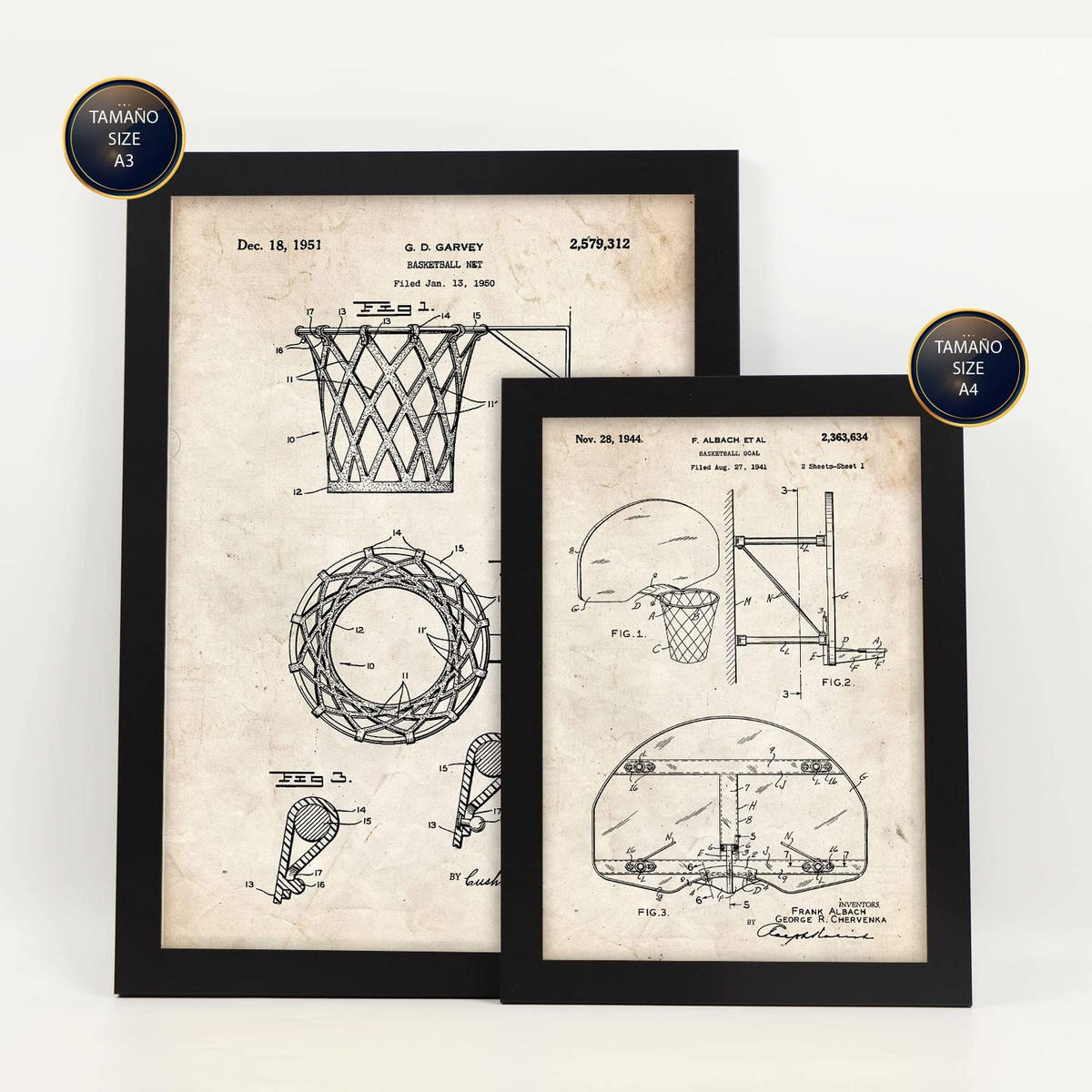 POSTER Set Mit 6 Plakaten Mit Basketball Patenten Im Vintage Stil A3 & A4 Rahmenlos - Klar, Papier (29/3cm) - Nacnic