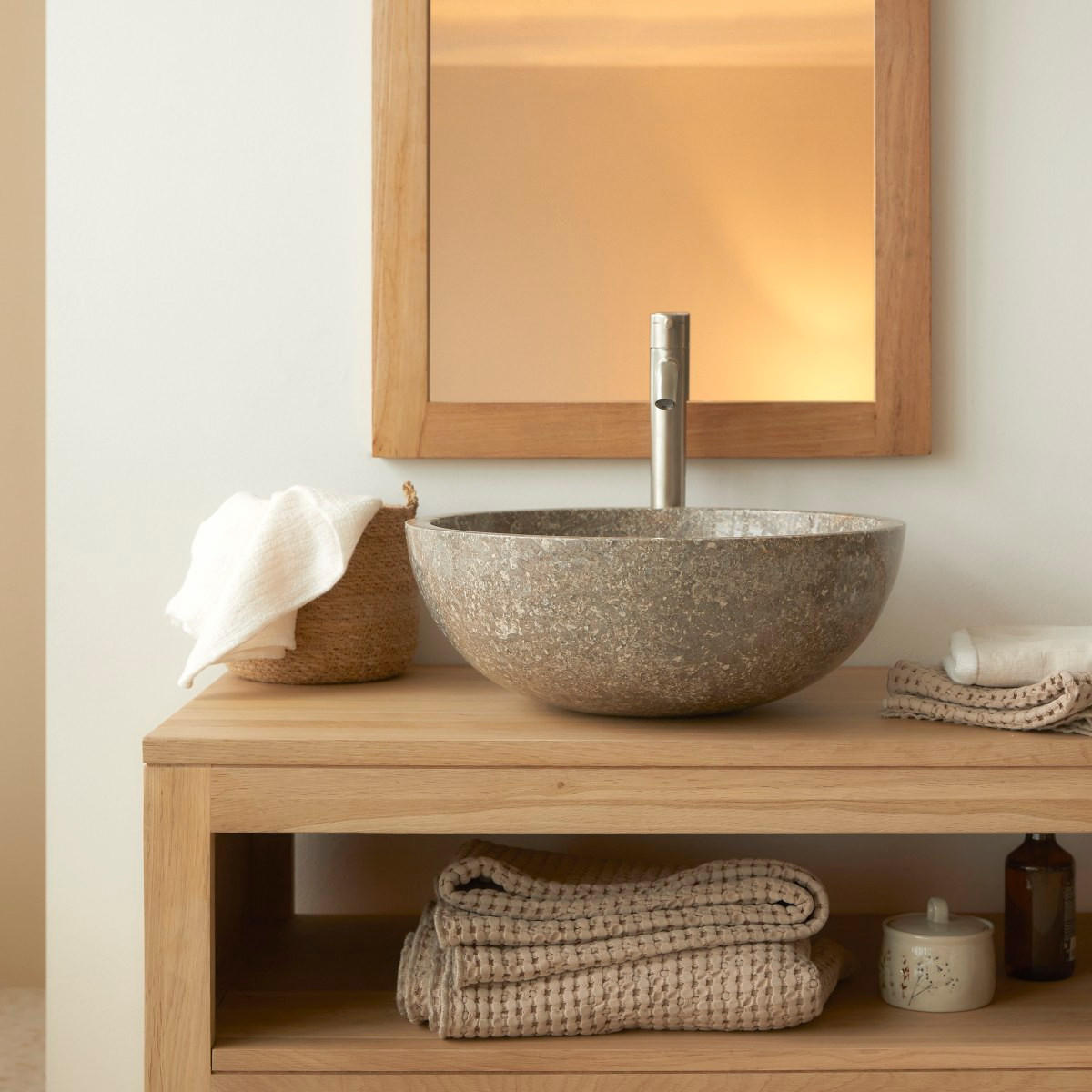 WASCHBECKEN Ibyza Grau aus Marmor - Grau, Stein (40/15/40cm) - Tikamoon