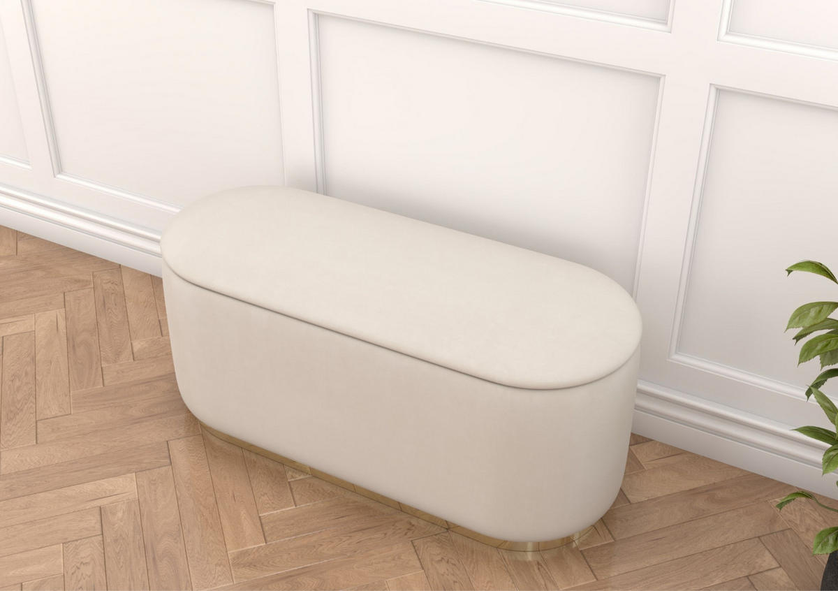 POUF Scarlett mit Stauraum, goldene Basis, 110/47/45 cm, Beige - Beige/Goldfarben, Holzwerkstoff/Textil (110/47/45cm) - Dancan