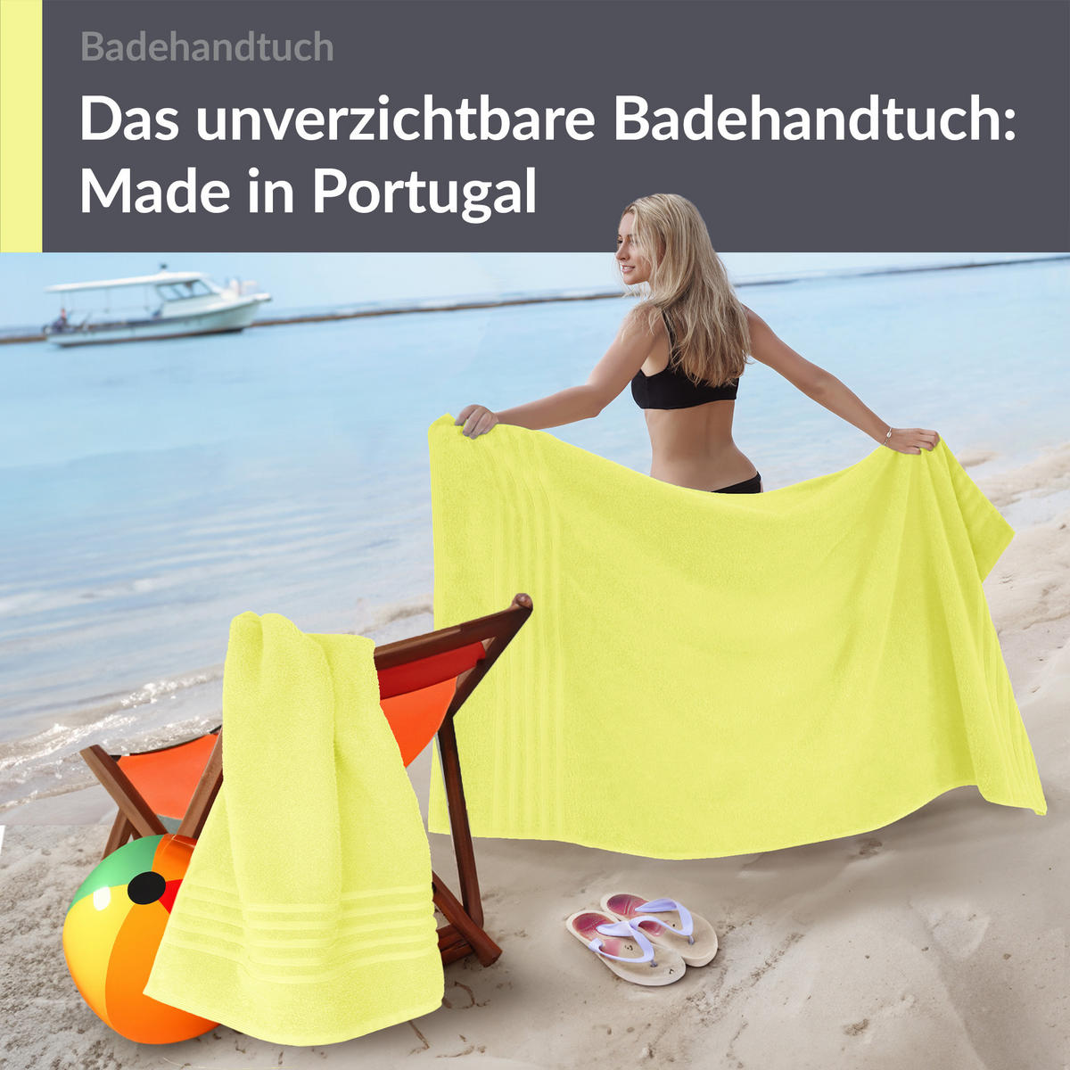 BADETUCH London Anis Grün 2er Set 100x150 - Hellgelb, Textil (100/150cm) - Lashuma
