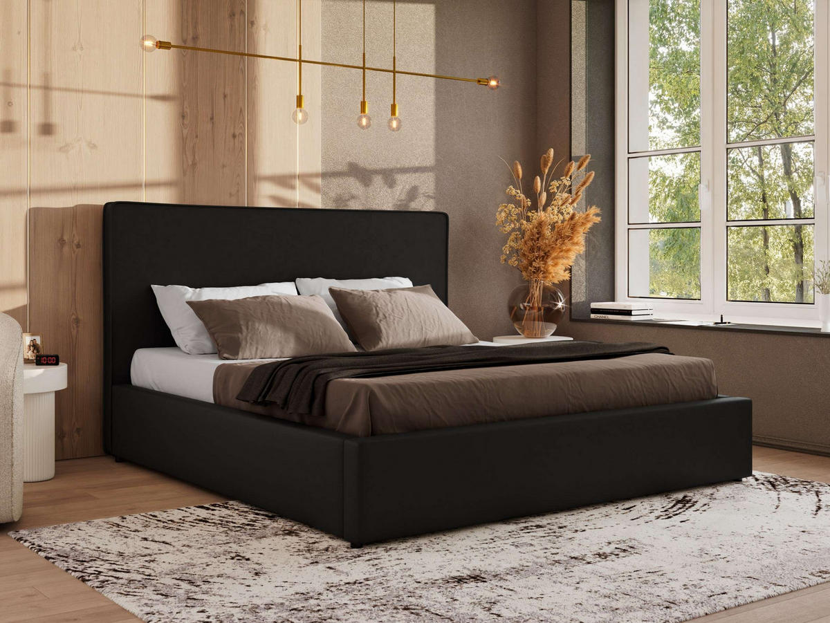 POLSTERBETT CORIVO CLASSIC 200/200 - Schwarz Kunstleder - Pocket-Matratze - Schwarz, Textil (200/200cm) - MKS