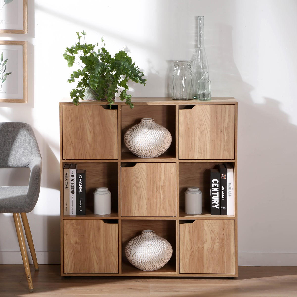 MÖBELSTÜCK 9 Fächer mit 5 Türen Holzdekor B89 cm - MODU - Eichefarben, Holzwerkstoff (29/90.5/88.8cm) - Calicosy
