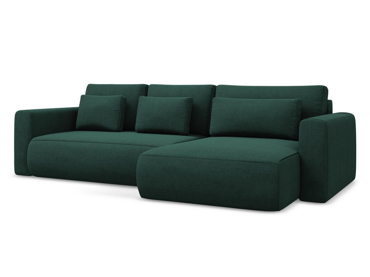 ECKSOFA mit Schlaffunktion Strukturstoff Stoff Grün - Dunkelgrün/Schwarz, Kunststoff/Textil (278/149cm) - Makamii