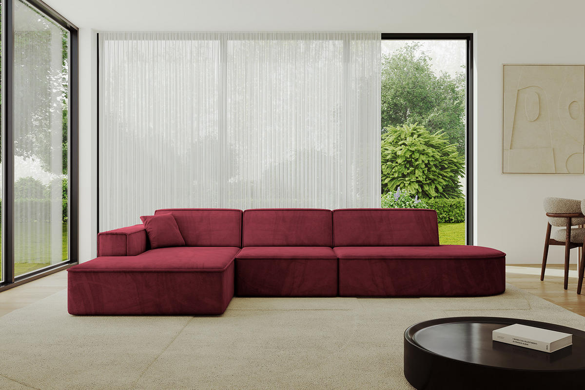 ECKSOFA Ottomane Links IREA-L2-v4 - 318x165x72,5 cm Bordeauxrot - Bordeaux, Holzwerkstoff/Textil (318/165cm) - ALTDECOR