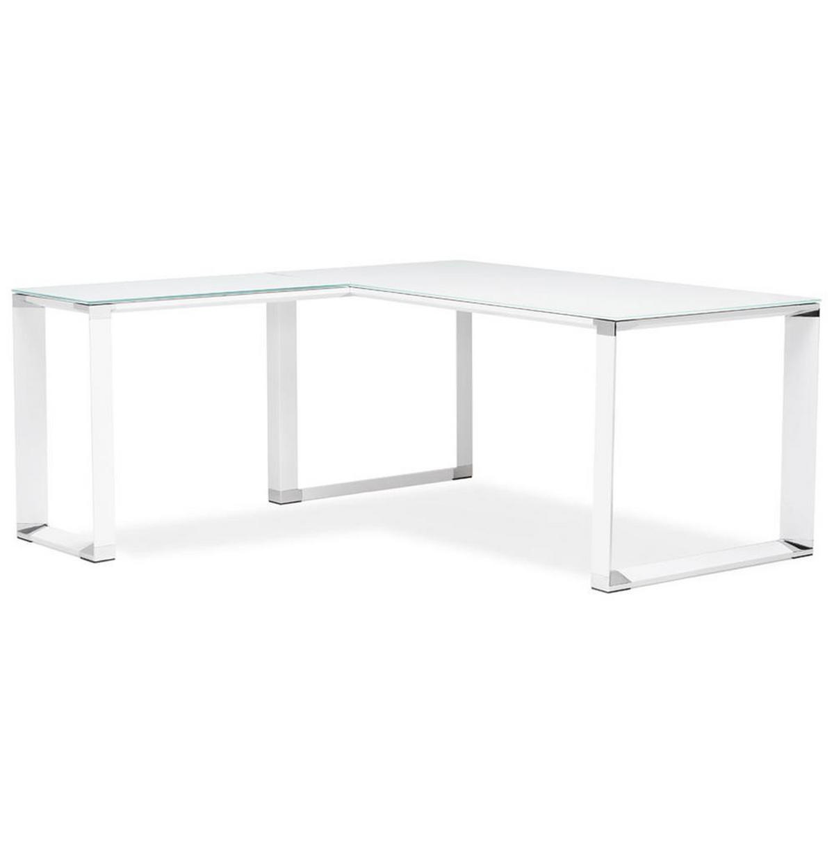 ECKSCHREIBTISCH Glas Metall Chromakzente Platzsparend KERIX, Weiß 170x160x73 cm - Weiß, Glas/Metall (160/170/73cm) - KADIMA DESIGN