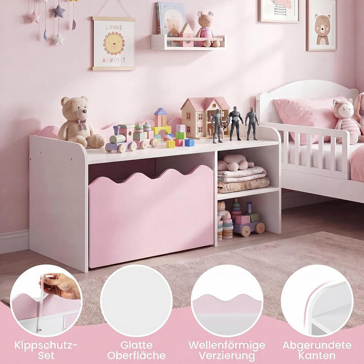 KINDERTISCH mit Rollen rosa(2-tlg) - Pink, Holzwerkstoff (89.5/45/40cm) - COSTWAY