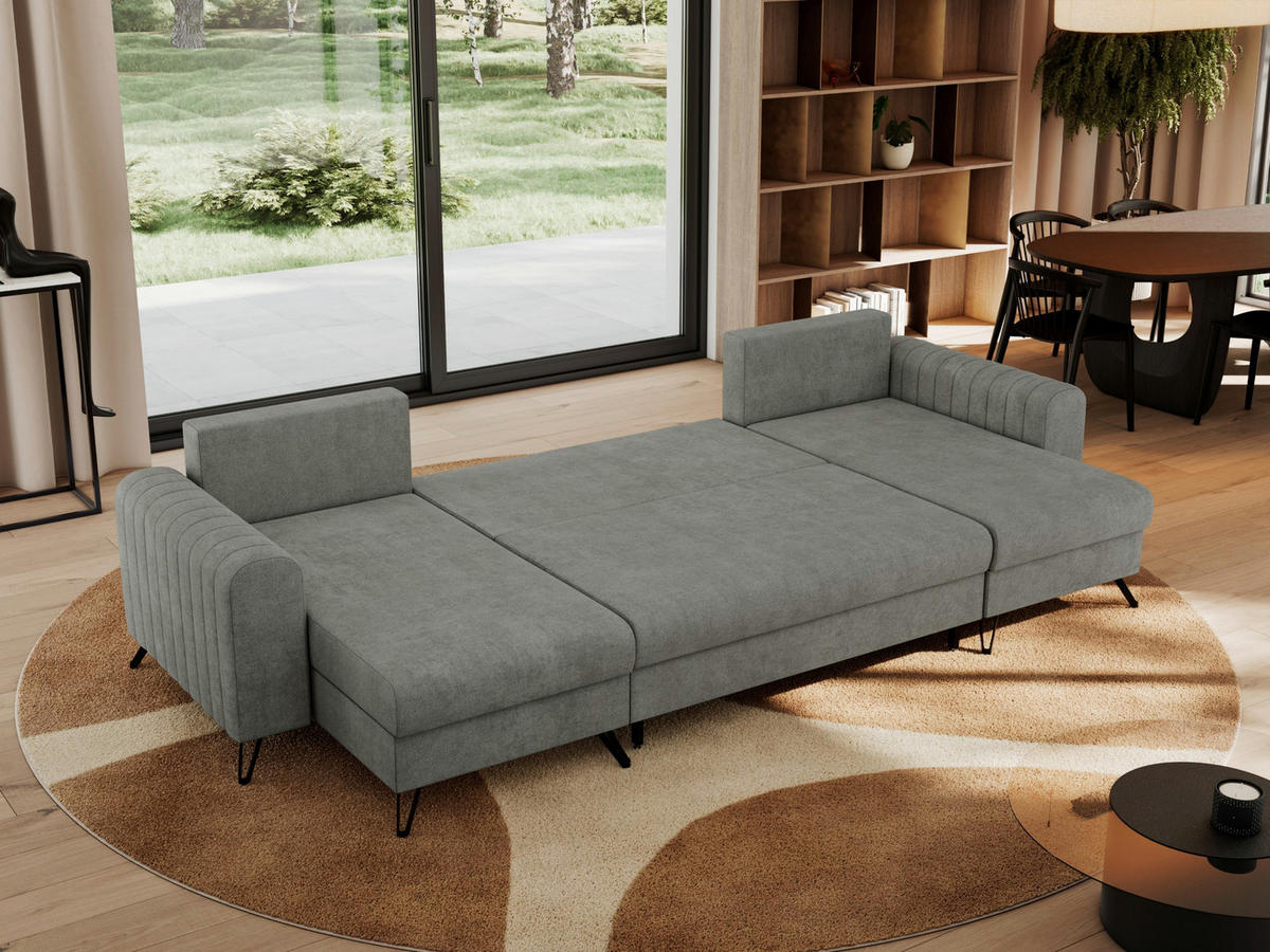WOHNLANDSCHAFT AXEL U Struktur Grau - Schwarz/Grau, Textil/Metall (312/90/140cm) - MKS