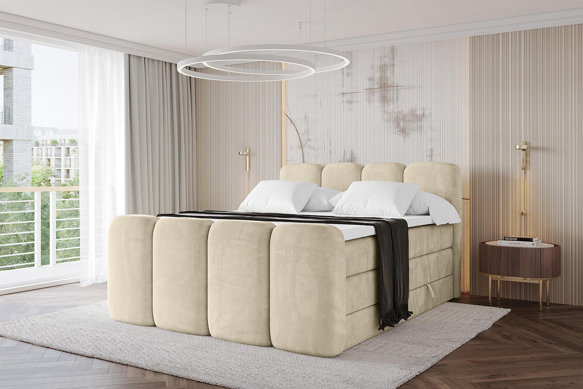 BOXBETT mit Matratze H3|H4 und Lattenrost - NINA-Z KING - 140x200 cm - Beige - Sahara, Holzwerkstoff (140/200cm)