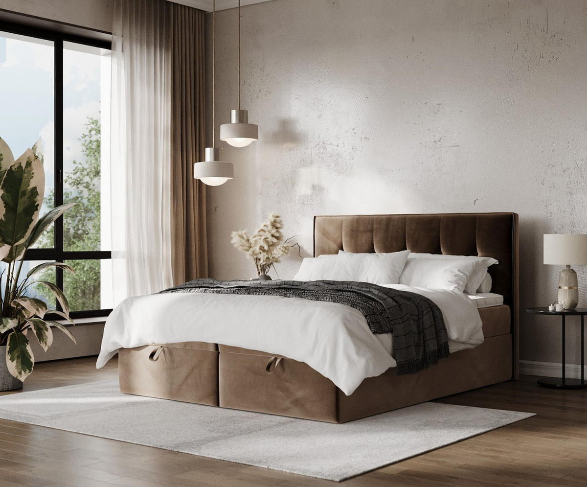 BOXBETT Tivra 140/200 cm Braun im Paros Stoff - Schwarz/Braun, Holz/Holzwerkstoff (140/200cm) - AltaBeds