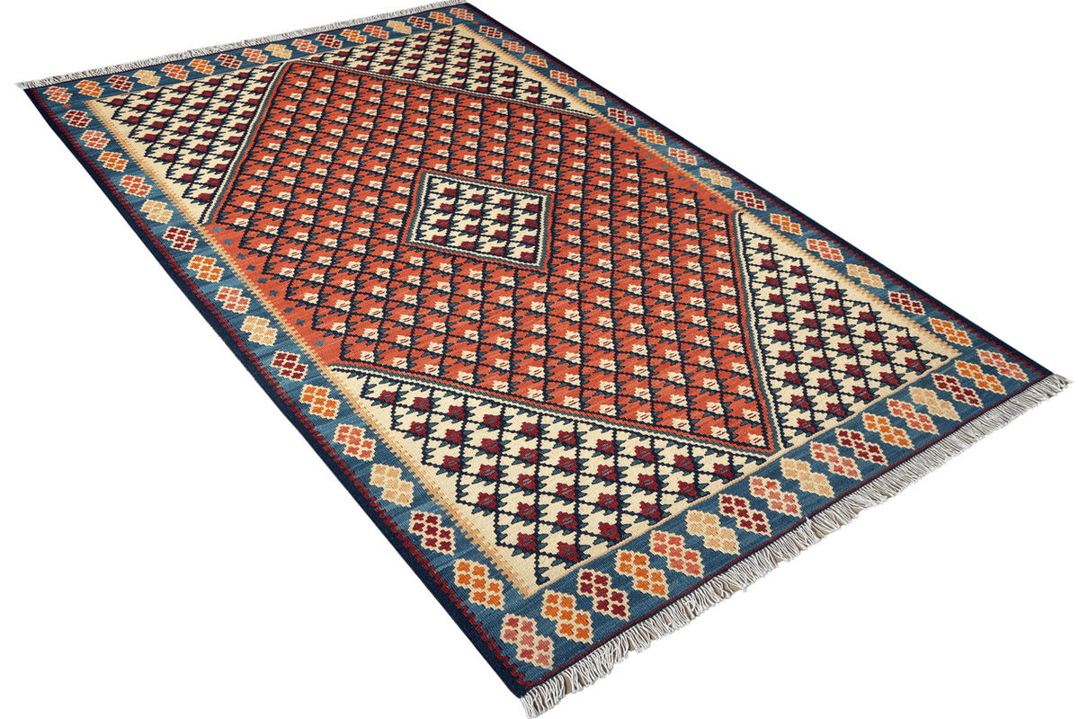 KELIM-TEPPICH handgewebt Senneh Rot 156/105 cm Schurwolle - Rot, Textil (105/156cm) - Looma