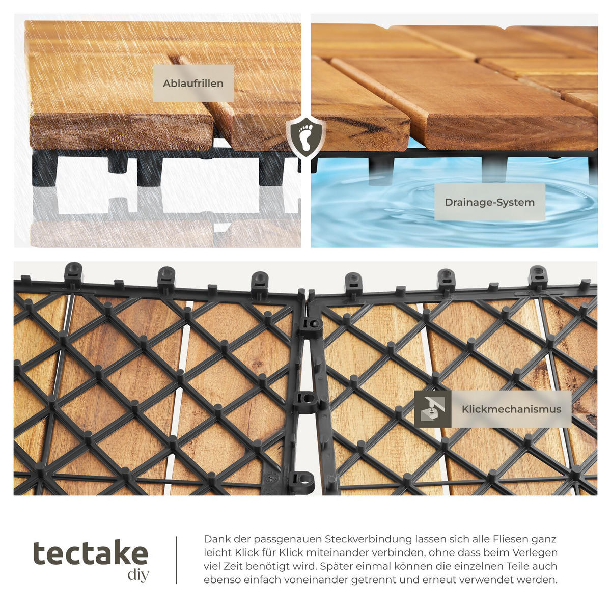 TERRASSENFLIESEN Tabula 40er Set, 31 x 31 x 2,2 cm, braun - Braun, Holz (31/31/2.2cm) - tectake