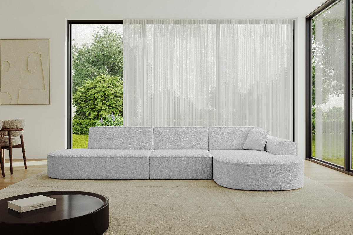 ECKSOFA Ottomane Rechts MARI-L2 - 317x163x73,5 cm Hellgrau Bouclé - Hellgrau/Schwarz, Holzwerkstoff/Kunststoff (317/163cm) - ALTDECOR
