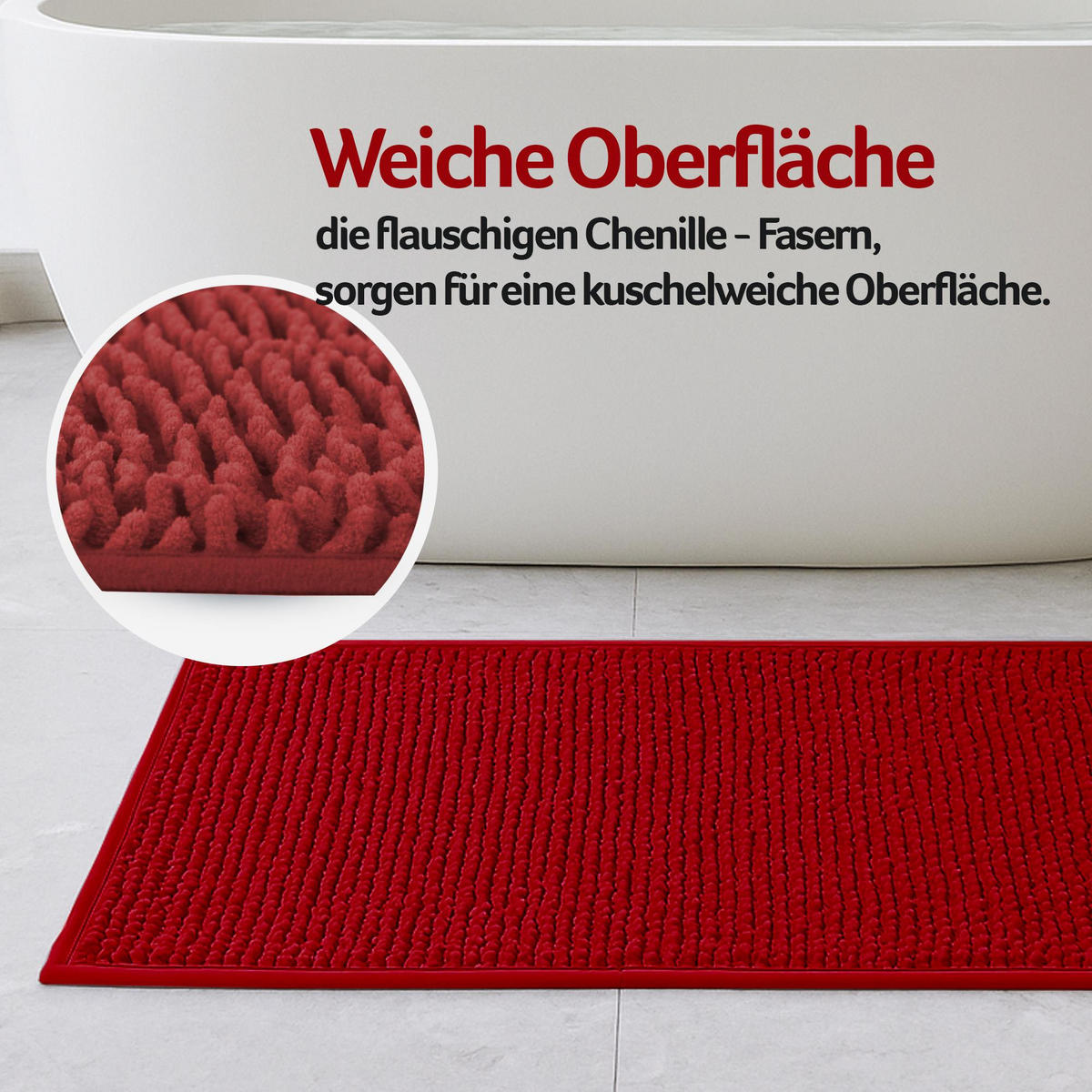 BADEMATTE Chenille Bordeaux 60x90 cm - Bordeaux, Textil (90/60cm) - Bestlivings