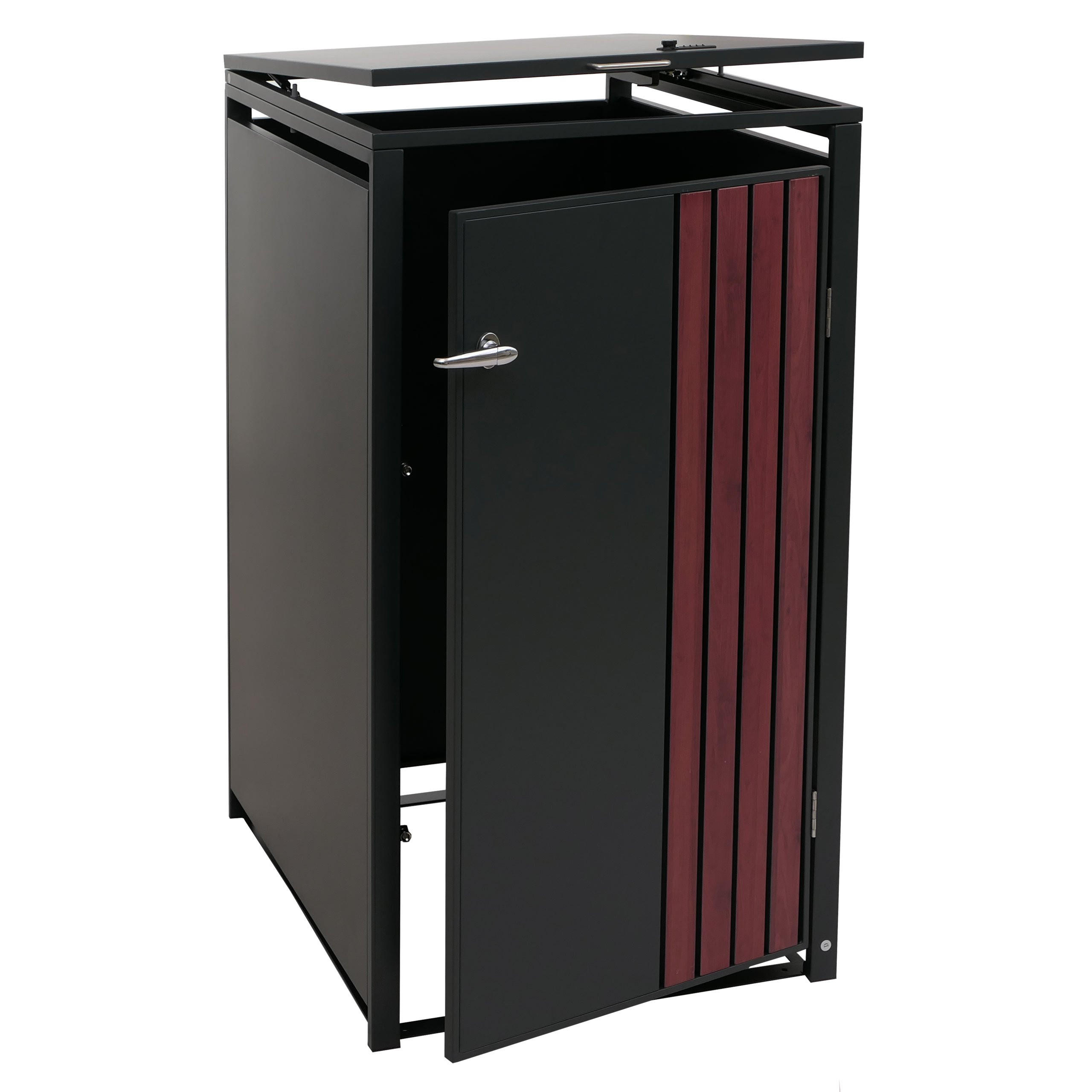 MÜLLTONNENBOX 1er mit Deckel HxBxT 122x68x84cm Anthrazit Holzoptik dunkel - Anthrazit, Metall (68/122/84cm) - PROREGAL