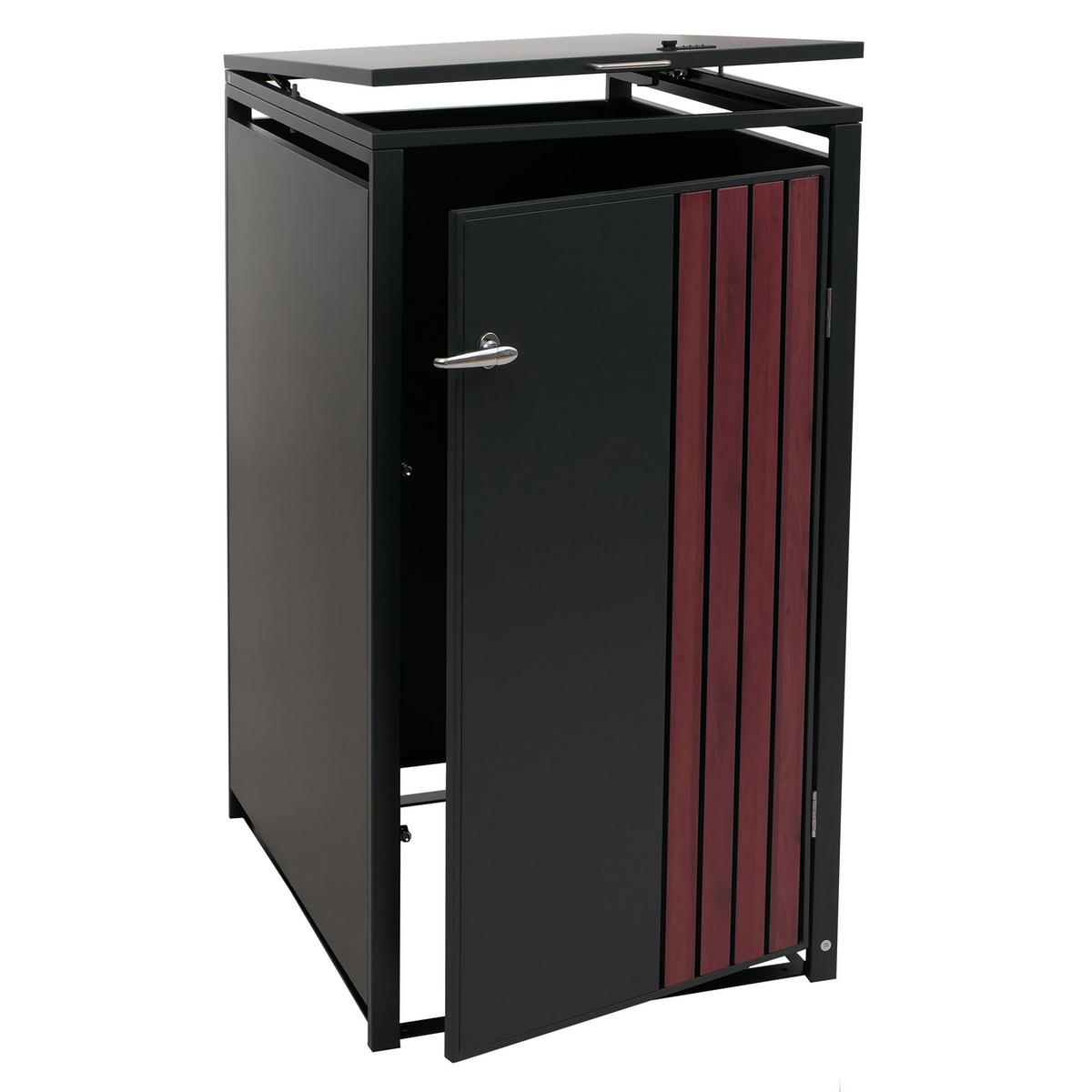 MÜLLTONNENBOX 1er mit Deckel HxBxT 122x68x84cm Anthrazit Holzoptik dunkel - Anthrazit, Metall (68/122/84cm) - PROREGAL