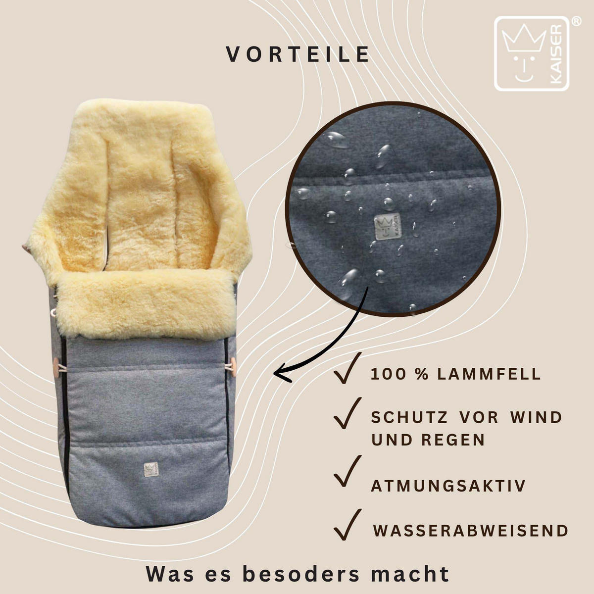 LAMMFELL-FUSSSACK Dublas 2.0, light grey melange - Grau, Fell (45/95cm) - Kaiserbaby