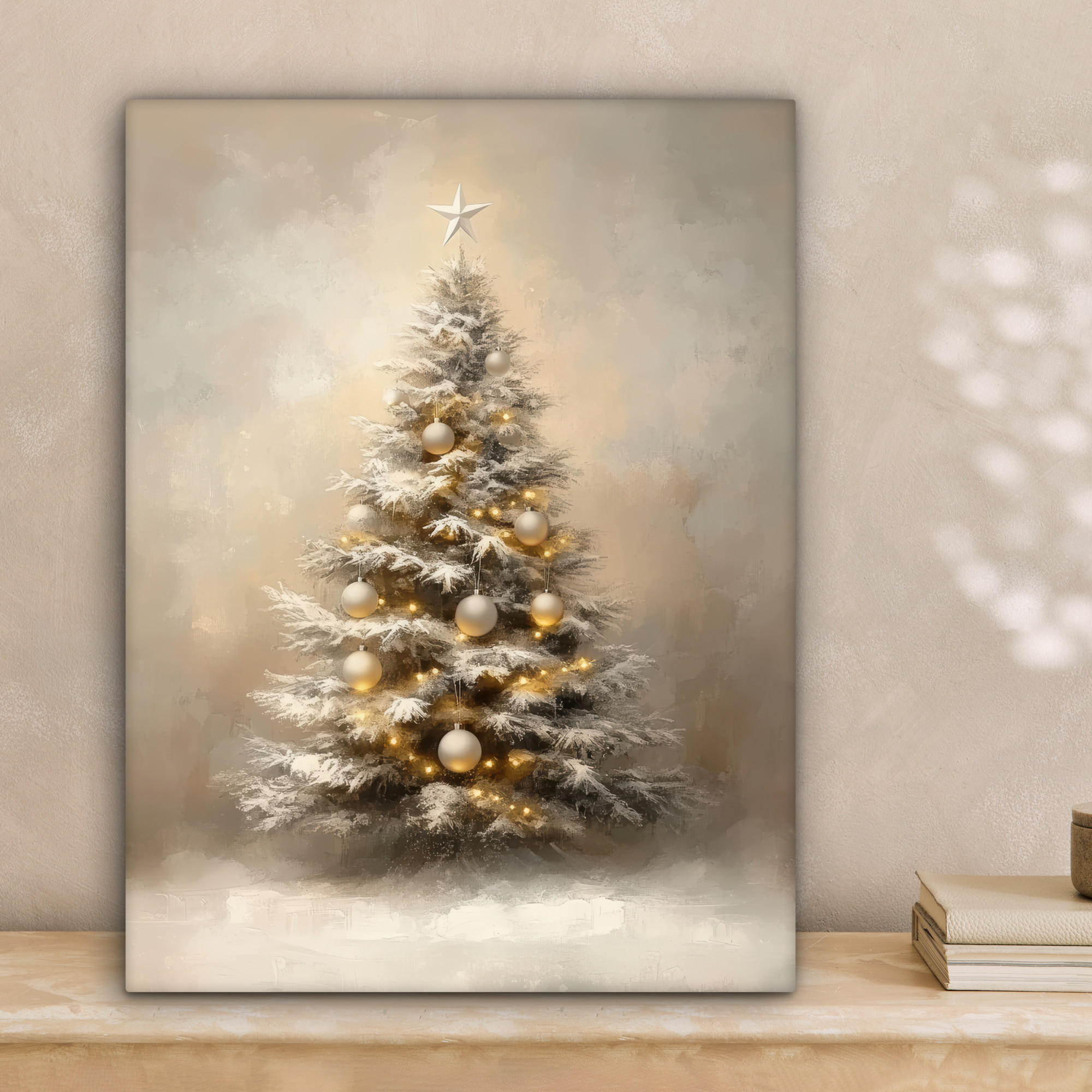 LEINWANDBILD Weihnachten - Weihnachtsbaum - Schnee - Kunst 30x40 cm - Champagner, Textil (30/40cm) - MuchoWow