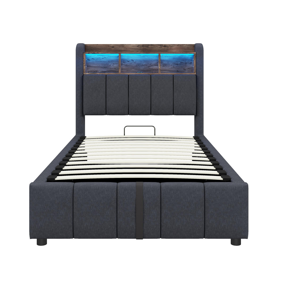 POLSTERBETT 90/200 cm Grau aus Leinenstoff mit LED und Stauraum - Grau, Textil (90/200cm) - OKMYHOME