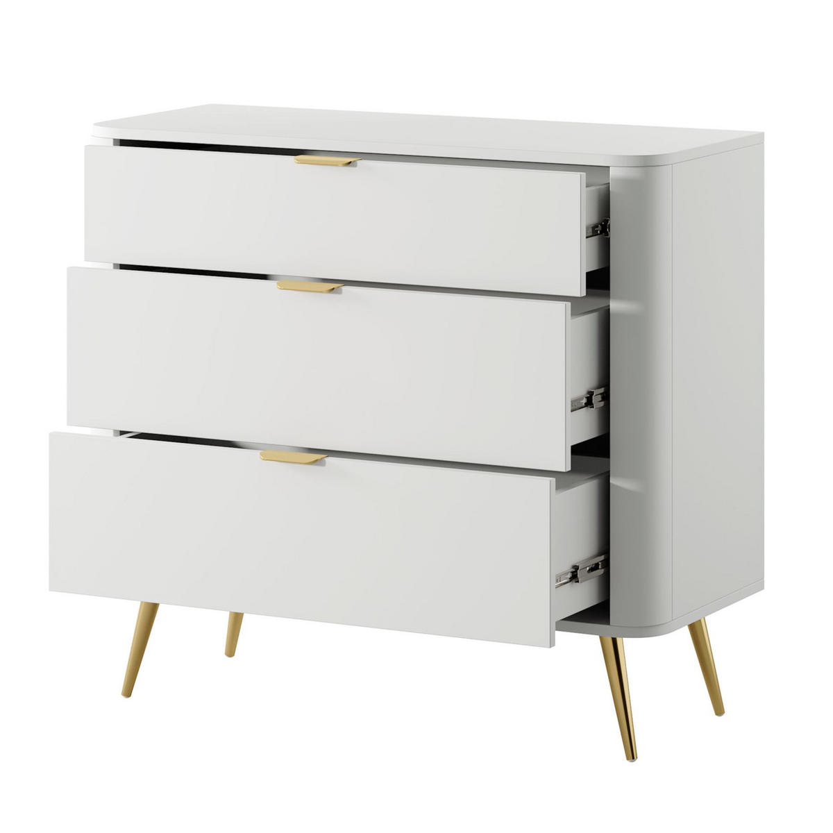 KOMMODE Oval Weiß 92 cm - Goldfarben/Weiß, Holzwerkstoff/Metall (92.4/83.6/38cm) - Selsey