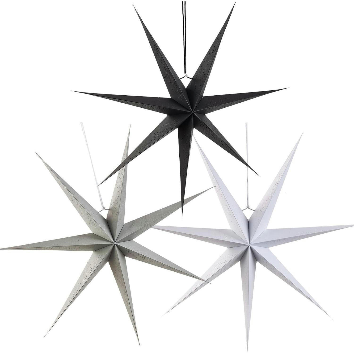 PAPIER Stern 3er Set 45 cm Grau Schwarz Weiß - Multicolor, Papier (45/1/45cm)