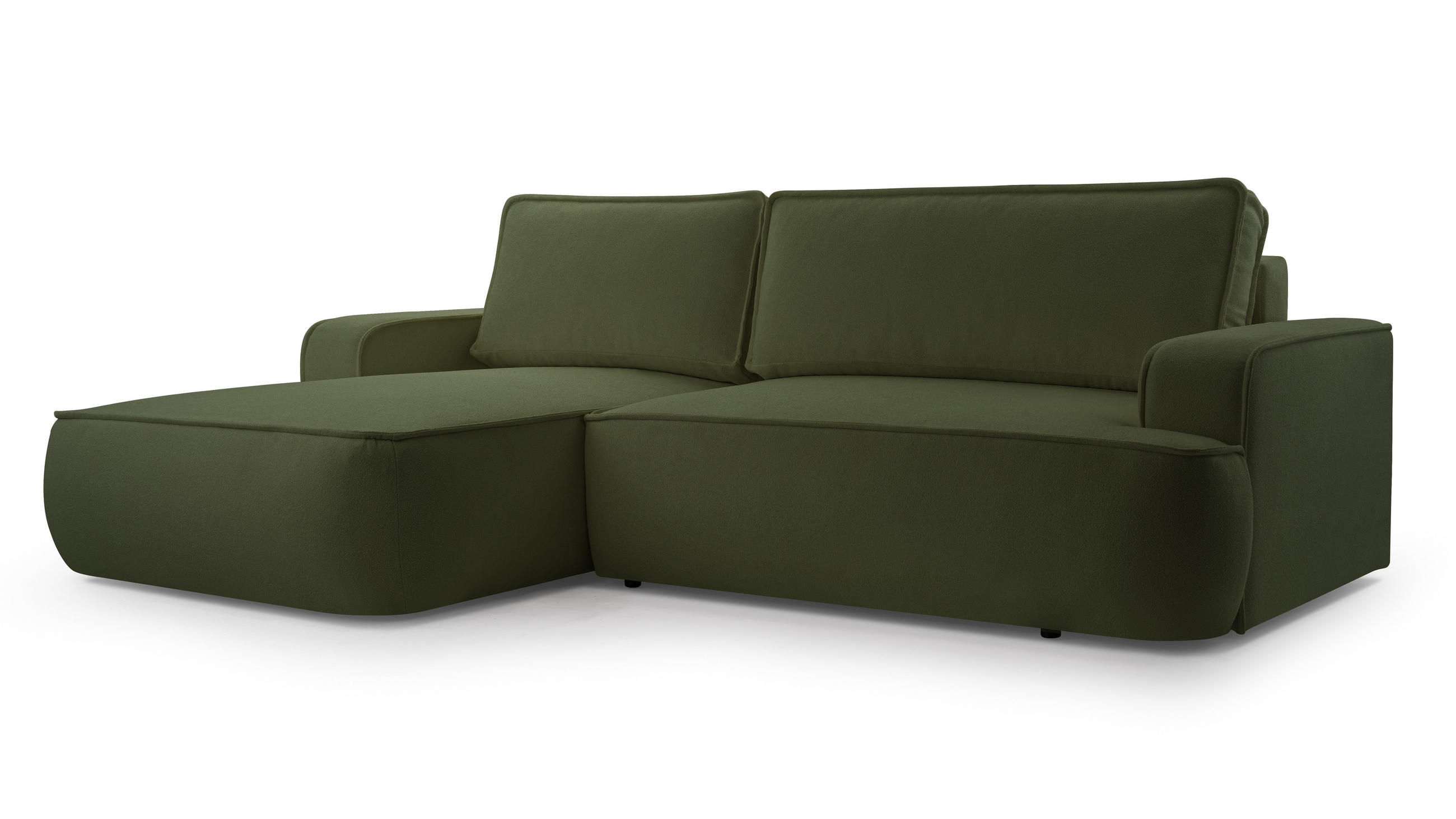 ECKSOFA SOLO Grün Boucle-Stoff mit Schlaffunktion - Grün, Holz (260/168cm) - MASSENO
