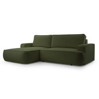 ECKSOFA SOLO Grün Boucle-Stoff mit Schlaffunktion - Grün, Holz (260/168cm) - MASSENO