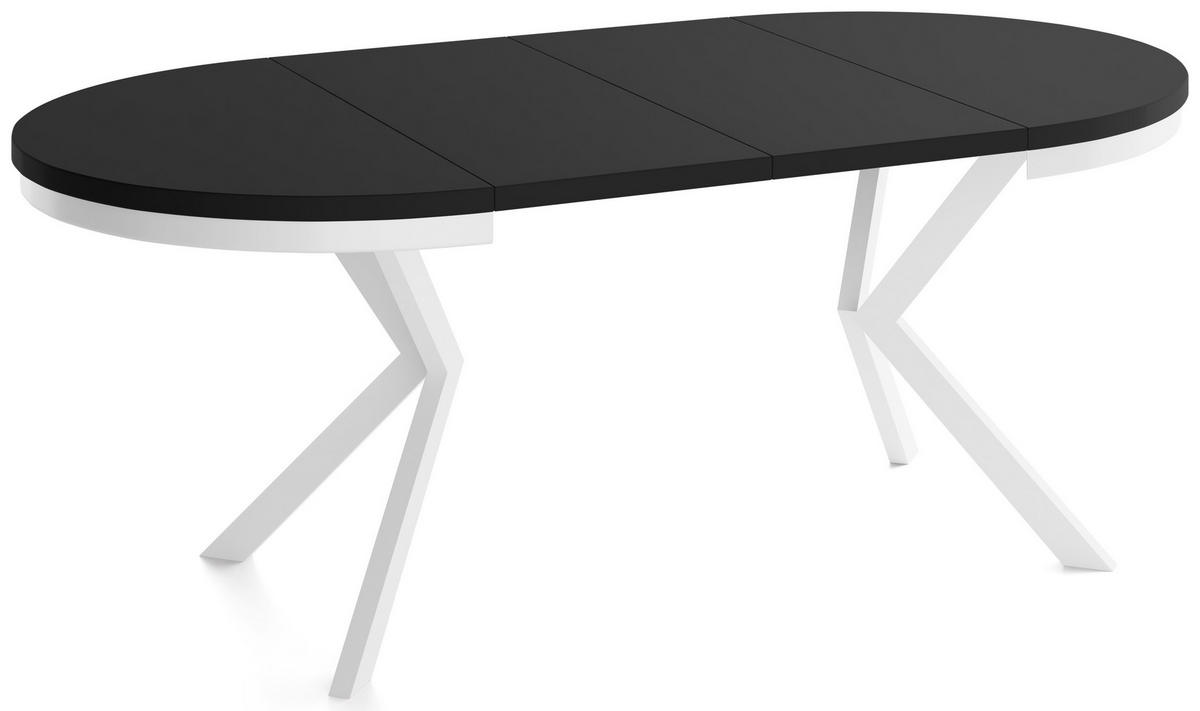 OKRUHLY Rozkladaci Jedalensky Stol - Stol Loft s Bielymi Kovovymi Nohami - 120 až 200 cm - Industrialny Stol - 120 cm - Čierny - čierna/biela, kov/kompozitné drevo (120/200/76cm) - WFL GROUP