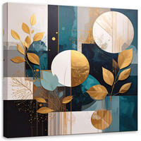 WANDBILD, Abstrakt Kreise Blätter in Türkis und Beige - Grün, Textil (40/40cm) - Feeby