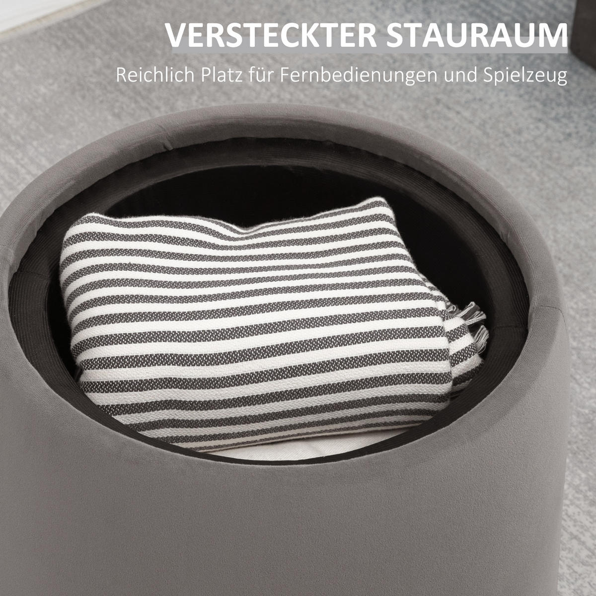 2-IN-1 Ottomane Sitzhocker inklusive Stauraum, abnehmbaren Deckel in Samtoptik - Dunkelgrau/Braun, Holz/Kunststoff (44/47.5/44cm) - HOMCOM