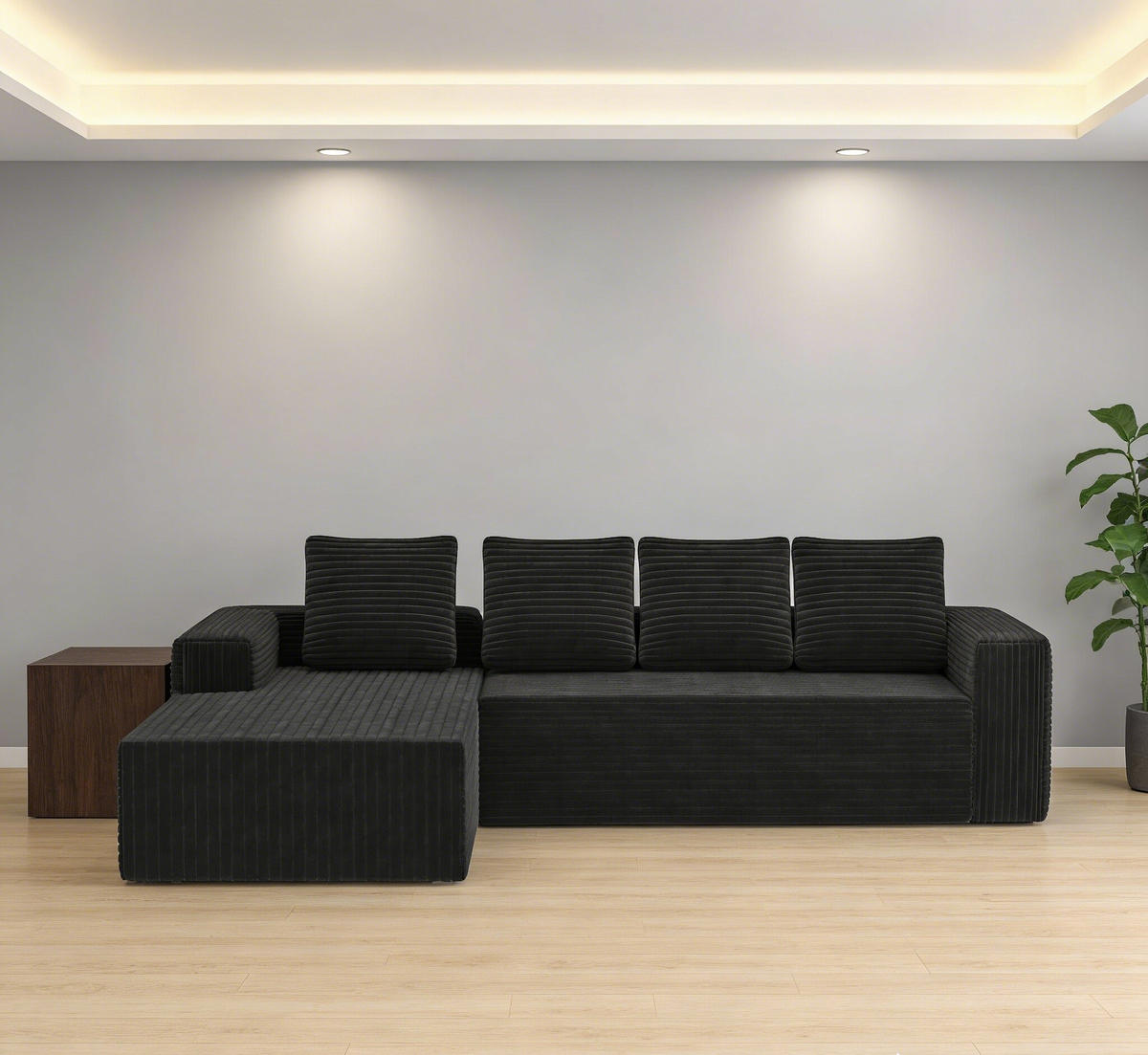 ECKSCHLAFSOFA aus Cord 261x168x58 cm mit Chaiselongue und ohne Montage, schwarz - Schwarz, Textil (261/168cm) - Luhomfu