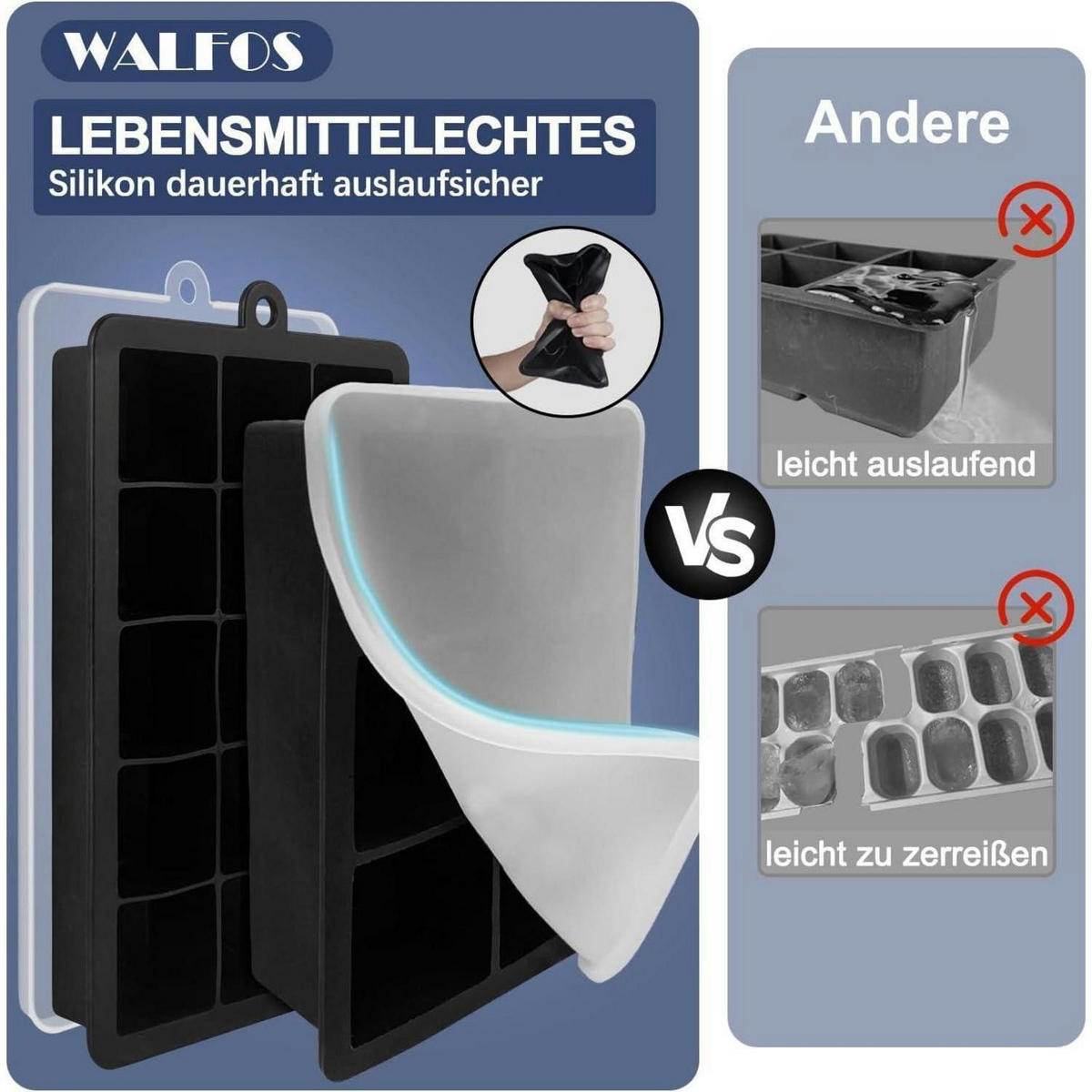 EISWÜRFELFORM 3-teiliges Set BPA-frei Silikon - Schwarz, Kunststoff (1/1/1cm)