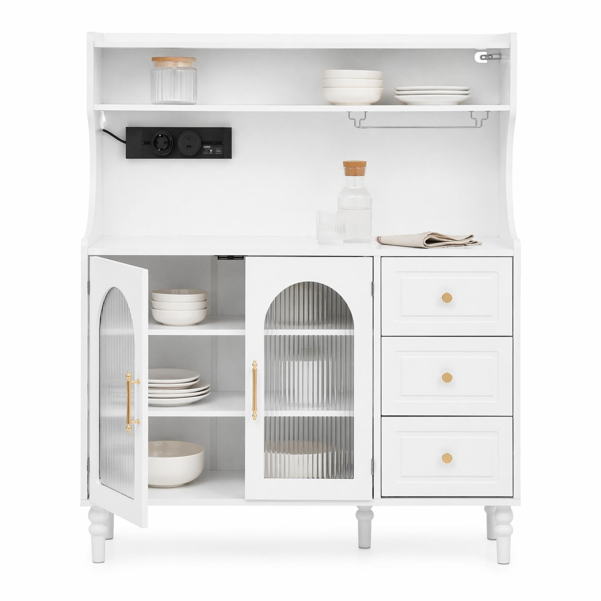 BUFFET in Weiß mit Weinglashaltern und Stauraum für Esszimmer und Küche, B120/T40/H138.5 cm - Transparent/Weiß, Glas/Holzwerkstoff (120/138.5/40cm) - STILVORA