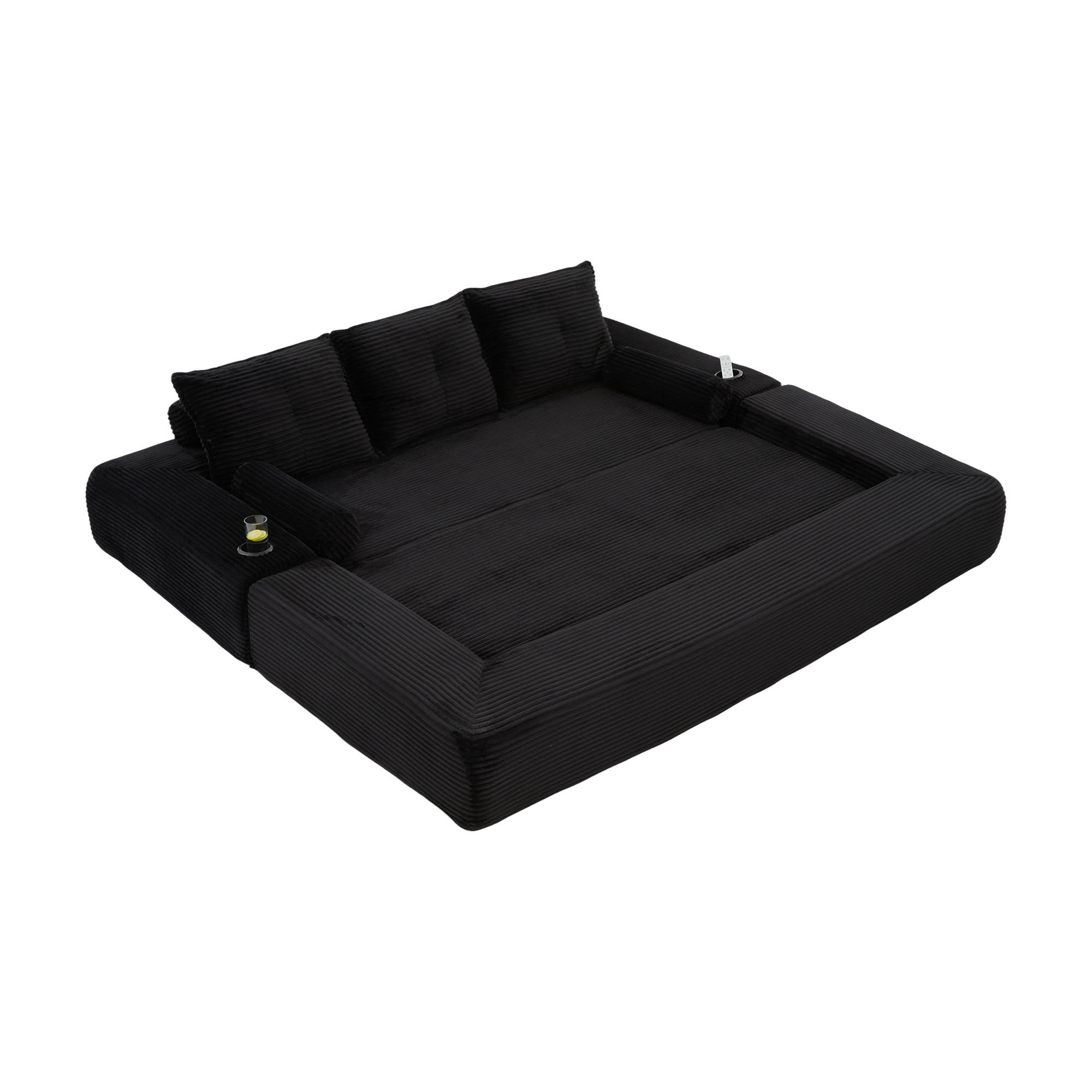 SCHLAFSOFA, 2-in-1 Klappsofa mit Getränkehalter, Modulares Bodensofa Cordstoff, Schwarz - Schwarz, Textil (232/80/98cm) - LVHOM