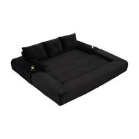 SCHLAFSOFA, 2-in-1 Klappsofa mit Getränkehalter, Modulares Bodensofa Cordstoff, Schwarz - Schwarz, Textil (232/80/98cm) - LVHOM