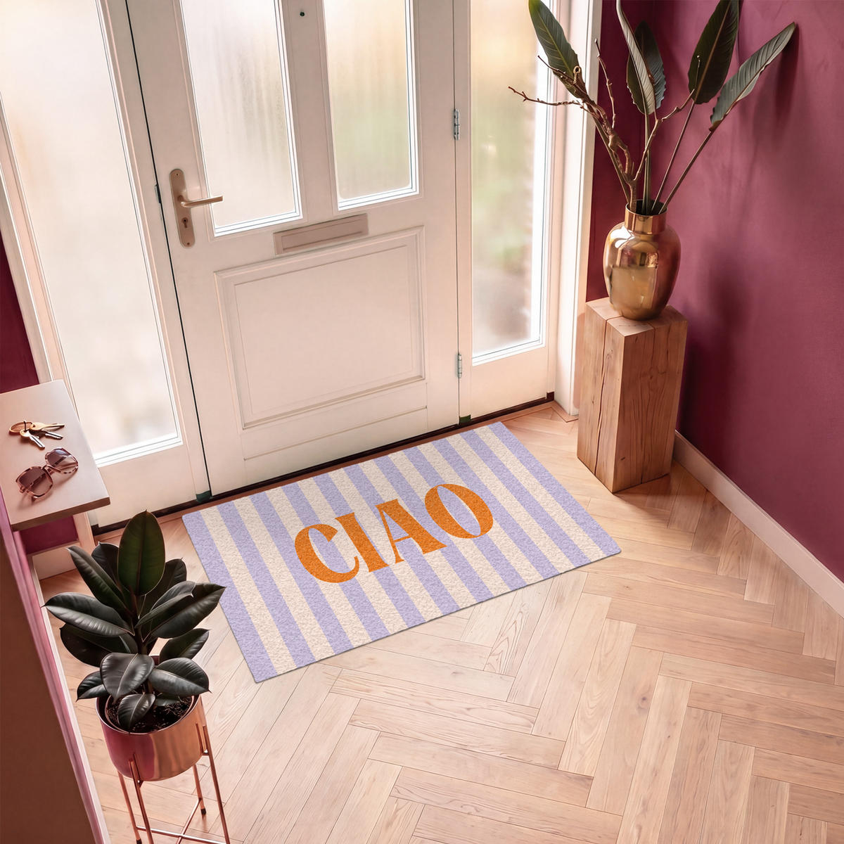 ROHOŽKA Ciao - Citát - Pastelové barvy - Pruhy 120x80 cm - šeříková, textil/umělá hmota (120/0.4cm) - MuchoWow