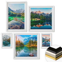 WANDBILDER 5er-Set - 50x50 cm & 20x30 cm & 40x60 cm Weißer Rahmen - Spiegelung des Waldes in Bergseen - Weiß, Kunststoff (40/60cm) - ArtPrintCave